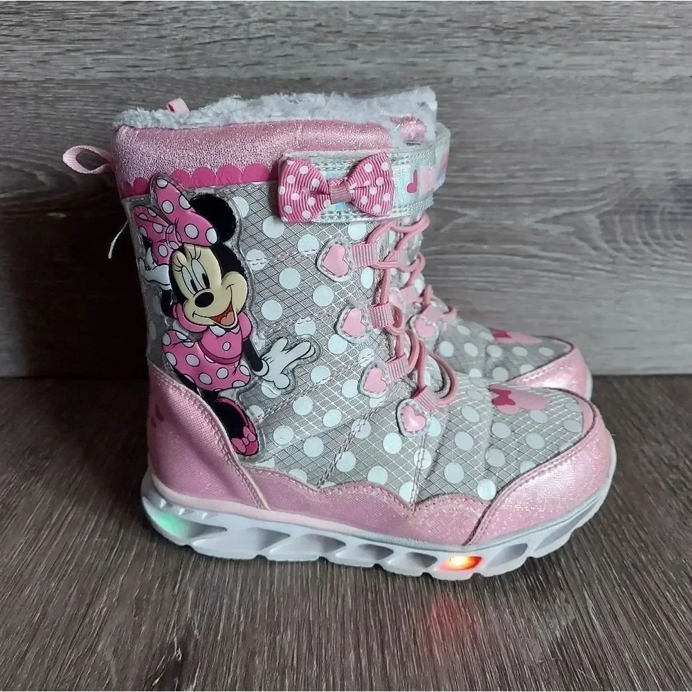 Disney Junior Minnie Mouse Toddler Girl Light Up Winter Snow Boots Size 12